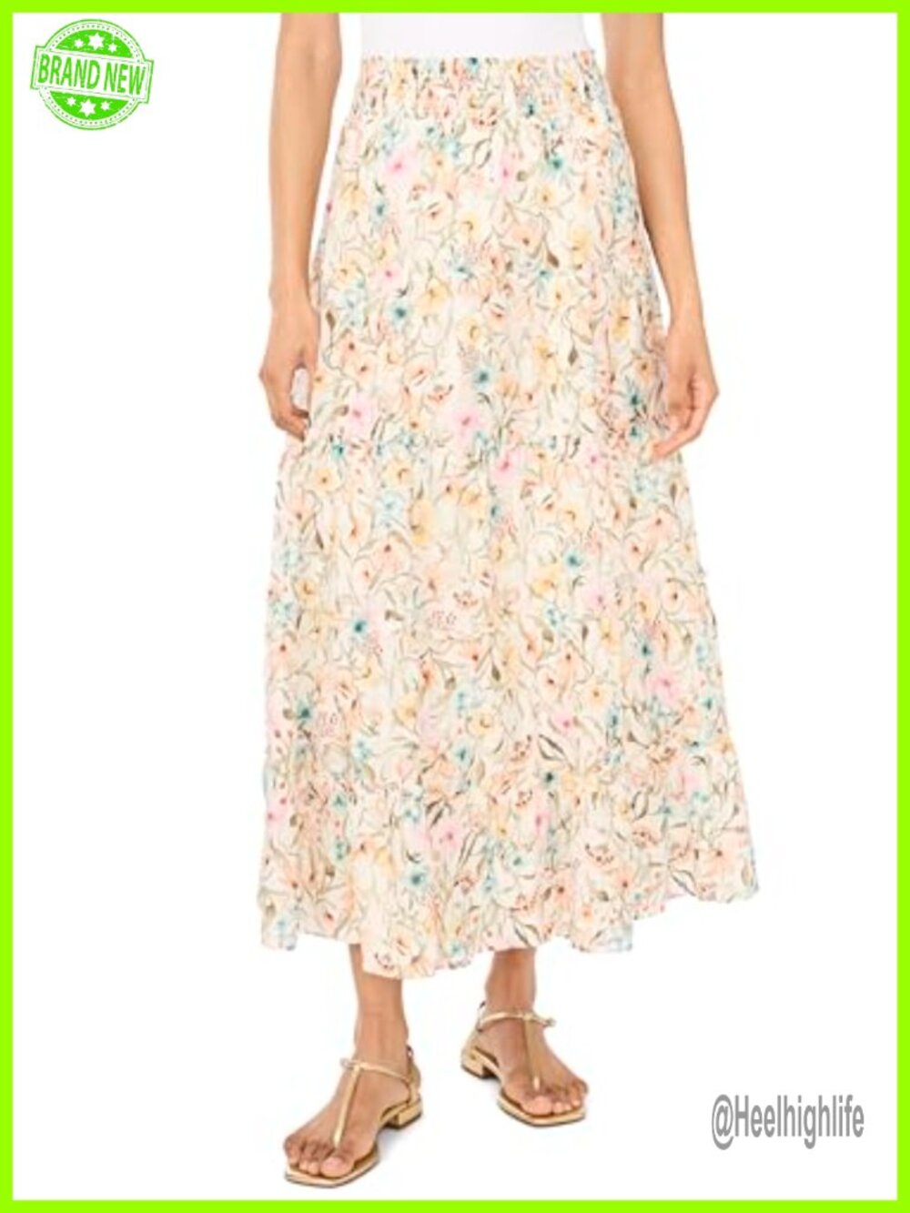 Tiered Smocked Waist Maxi Skirt Flowy Pull-On Vacation